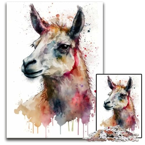 EIN LamaAquarellDesignPuzzle für Erwachsene 1000 Puzzles interaktives Familienspiel GehirnHerausforderung Lernspielzeug 1000 Teile (75 x 50 cm) von CXUOSADIP