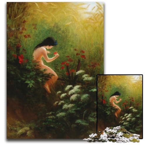 EIN Mädchen mit Einer Blume von Karl Wilhelm Diefenbach Puzzle für Erwachsene 1000 Teile interaktives Familienspiel Gehirntraining Lernspielzeug 1000 Teile (38 x 26 cm) von CXUOSADIP