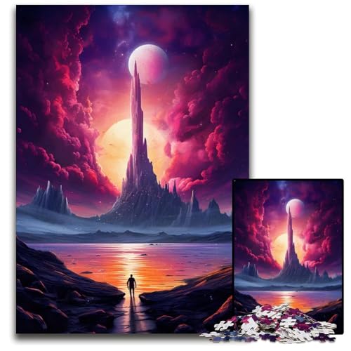 EIN Mann geht zu Fantasy Towers 1000teiliges Puzzle schwierige Puzzles für Erwachsene Weihnachten Halloween Ostern Neujahr 1000 Teile (38 x 26 cm) von CXUOSADIP