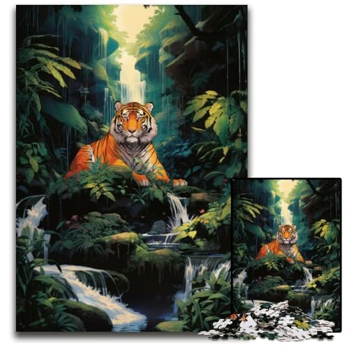 EIN Tiger am Wasserfall14b Puzzle für Erwachsene 1000 Puzzles Interaktives Familienspiel Gehirntraining Lernspielzeug 1000 Teile (38 x 26 cm) von CXUOSADIP