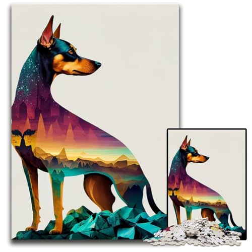 EIN farbenfrohes PinscherHundePuzzle mit 1000 Teilen für Erwachsene Holzpuzzle Muttertag Geburtstag Weihnachten 1000 Teile (75 x 50 cm) von CXUOSADIP