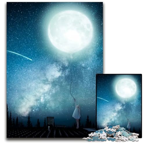 EIN kleines Mädchen und der Mond 1000teiliges Puzzle für Erwachsene Puzzle Denksportaufgabe Spiel für Erwachsene interaktive Familienaktivität 1000 Teile (75 x 50 cm) von CXUOSADIP