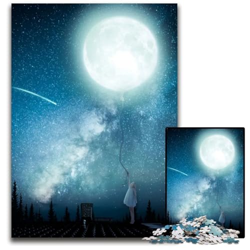 EIN kleines Mädchen und der Mond Puzzle für Erwachsene 1000 Teile Holzpuzzle für Erwachsene interaktives Familienspiel Familienaktivitätsspiel 1000 Teile (38 x 26 cm) von CXUOSADIP