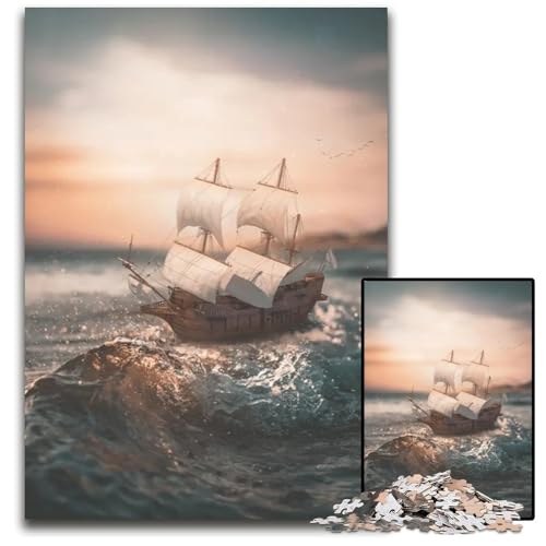 EIN kleines SchaumbootSonnenuntergangsPuzzle aus Holz Spiel für Erwachsene Geschenk interaktives Familienspiel GehirnHerausforderung 1000 Teile (75 x 50 cm) von CXUOSADIP