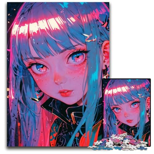 EIN süßes AnimeMädchen leuchtet 1000teiliges Puzzle für Erwachsene Puzzles Denksportaufgabe Spiel für Erwachsene interaktive Familienaktivität 1000 Teile (75 x 50 cm) von CXUOSADIP