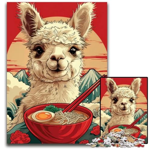 EIN süßes Lama und Ramen 1000teiliges Puzzle für Erwachsene Puzzle Denksportaufgabe Spiel für Erwachsene interaktive Familienaktivität 1000 Teile (38 x 26 cm) von CXUOSADIP
