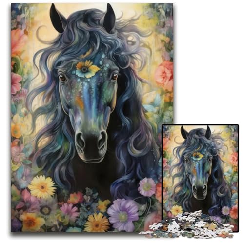 EIN verträumtes schwarzes Pferd Puzzle mit 1000 Teilen für Erwachsene Papierpuzzle perfekt für Familienspaß Partyspiele Geburtstagspartygeschenke 1000 Teile (38 x 26 cm) von CXUOSADIP