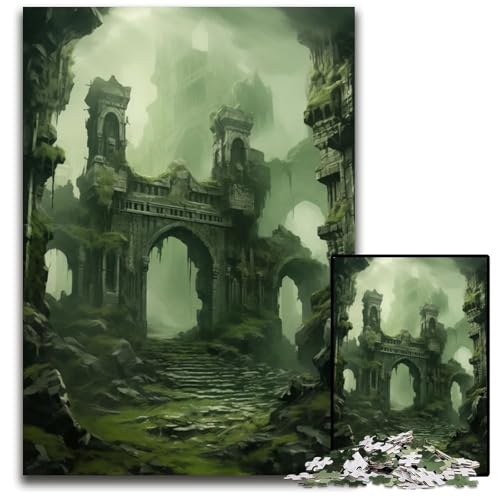 Eine Burgruine im Nebel 1000teiliges Puzzle für Erwachsene anspruchsvolle Puzzles Denksportaufgabe interaktives Familienspiel geeignet für Kinder ab 14 Jahren 1000 Teile (75 x 50 cm) von CXUOSADIP