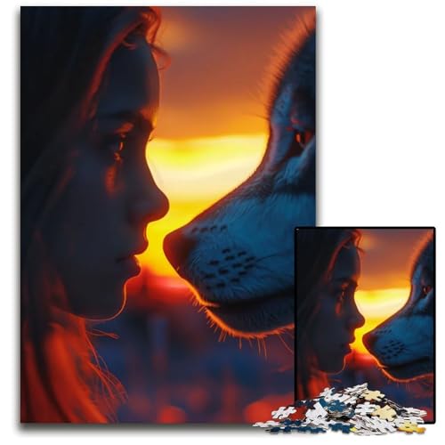 Eine Frau und EIN Wolf 14teiliges Puzzle aus Holz Spiel für Erwachsene Geschenk interaktives Familienspiel Denksportaufgabe 1000 Teile (75 x 50 cm) von CXUOSADIP