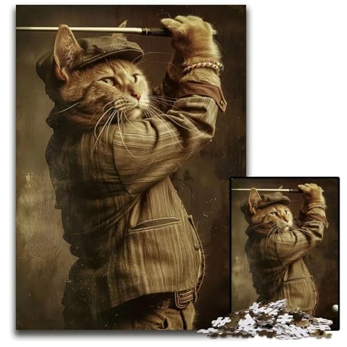 Eine Katze spielt Golf Puzzle für Erwachsene 1000 Puzzles interaktives Familienspiel GehirnHerausforderung Lernspielzeug 1000 Teile (75 x 50 cm) von CXUOSADIP