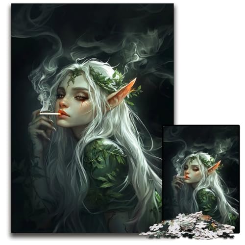 Elfenfrau rauchendes Puzzle 1000 Teile für Erwachsene Unmögliches Puzzle für Erwachsene Anspruchsvolles Denkspiel für Teenager Spaß am Familienspieleabend 1000 Teile (75 x 50 cm) von CXUOSADIP
