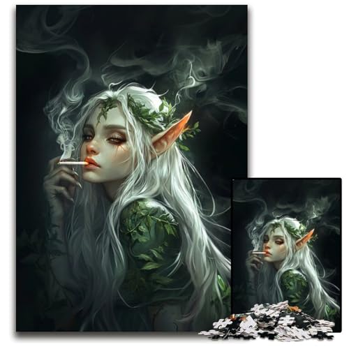 Elfenfrau raucht Puzzle für Erwachsene 1000teiliges Holzpuzzle Eltern Liebhaber Freunde Alter 14 1000 Teile (38 x 26 cm) von CXUOSADIP