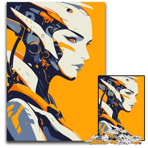 Erwachsene futuristisches CyborgFrauenporträt minimalistische Kunst Holzpuzzle für Erwachsene Familie und Freunde geeignet für Kinder ab 14 Jahren 1000 Teile (75 x 50 cm) von CXUOSADIP