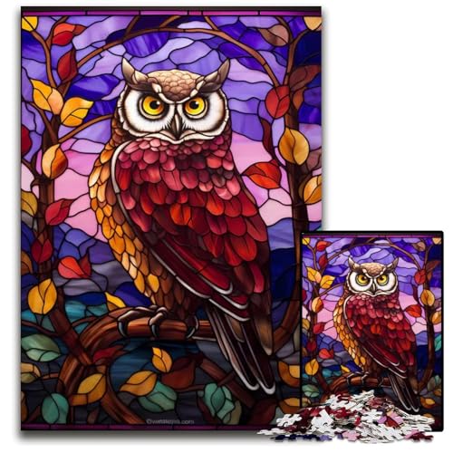 EulenBuntglasStil 1000teiliges Puzzle anspruchsvolles Rätsel Denksportspiel für Teenager 1000 Teile (75 x 50 cm) von CXUOSADIP