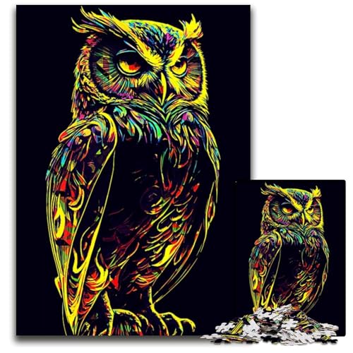 EulenStil Popart 1000teiliges Puzzle für Erwachsene Holzpuzzle Geburtstagsgeschenkidee anspruchsvolles Denkspiel 1000 Teile (75 x 50 cm) von CXUOSADIP