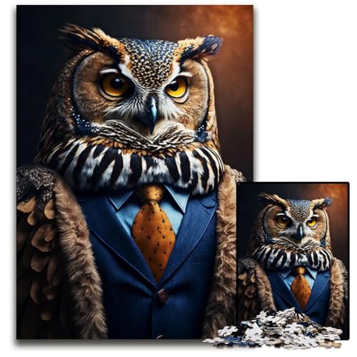 EulenanzugStil Puzzle 1000 Teile für Erwachsene Holzpuzzle für Erwachsene Heimdekoration 1000 Teile (75 x 50 cm) von CXUOSADIP