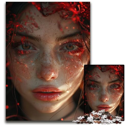 Fantasy Woman Red Fire Puzzle 1000 Teile Puzzle für Erwachsene perfekt für Familienfeiern Geburtstage Feiertage 1000 Teile (38 x 26 cm) von CXUOSADIP
