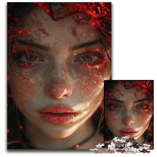 Fantasy Woman Red Fire Puzzle 1000 Teile für Erwachsene Schwierige Puzzles für Erwachsene Perfekt für Familienspaß an Weihnachten Thanksgiving Geburtstagen Ostern 1000 Teile (75 x 50 cm) von CXUOSADIP