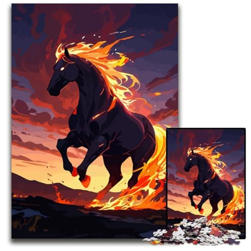 FeuerpferdPuzzle 1000 Teile für Erwachsene Unmögliche Puzzles für Erwachsene Anspruchsvolles Denkspiel für Teenager Spaß am Familienspieleabend 1000 Teile (75 x 50 cm) von CXUOSADIP