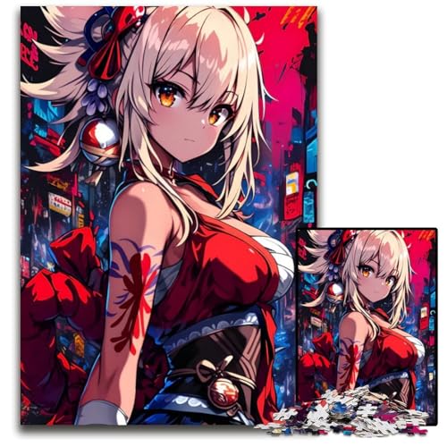 FeuerwerkAnimeMädchen im roten Kimono Puzzleteile anspruchsvolle Puzzles Denksportaufgabe interaktives Familienspiel geeignet für Kinder ab 14 Jahren 1000 Teile (38 x 26 cm) von CXUOSADIP