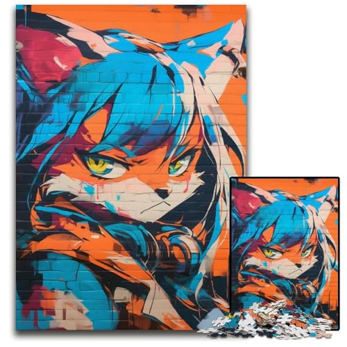 Fox Girl Graffiti Art Puzzles für Erwachsene 1000 Holzpuzzles für Heimdekoration Gehirntraining 1000 Teile (75 x 50 cm) von CXUOSADIP