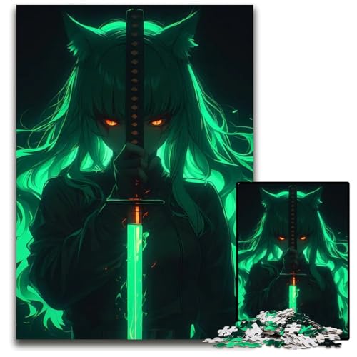 Fox Girl Neon Katana Puzzle 1000 Teile Puzzle pädagogisches Denkspiel künstlerische HeimbüroDekoration ab 14 Jahren 1000 Teile (38 x 26 cm) von CXUOSADIP