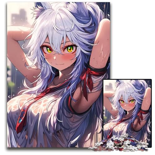 Foxgirl Hibiki im Regen Puzzle 1000 Teile für Erwachsene Schwierige Puzzles für Erwachsene Geburtstagsgeschenkidee Herausforderndes Denkspiel 1000 PCS (75x50cm) von CXUOSADIP