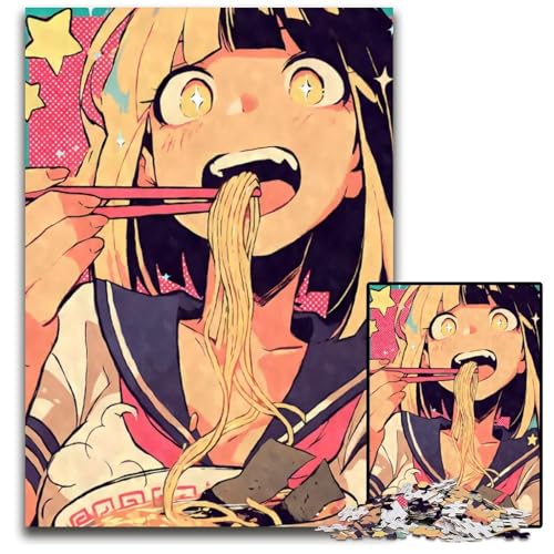 Fröhliches AnimeMädchen das Ramen isst Puzzle 1000 Teile unmögliches Puzzle für Erwachsene Lernspielzeug für Teenager HeimbüroDekor 1000 Teile (38 x 26 cm) von CXUOSADIP