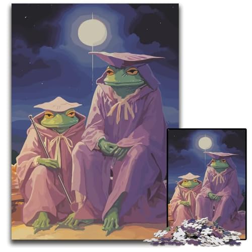 Frog Wizards Under Moonlight 1000teiliges Puzzle anspruchsvolles Denkspiel für Teenager 1000 Teile (75 x 50 cm) von CXUOSADIP