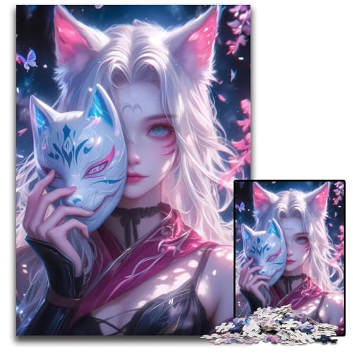 Fuchsmaske AnimeMädchen 14teiliges Puzzle anspruchsvolle Rätsel Denksportaufgabe interaktives Familienspiel geeignet für Kinder ab 14 Jahren 1000 Teile (38 x 26 cm) von CXUOSADIP