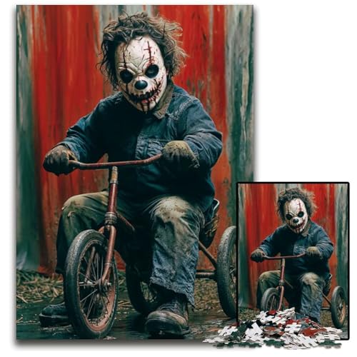 Gruseliger Clown auf Dreirad Puzzle 1000 Teile für Erwachsene Papierpuzzle Geburtstage Feiertage am besten für Weihnachten 1000 Teile (38 x 26 cm) von CXUOSADIP
