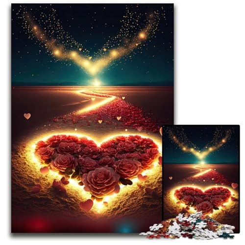 Herz am Strand 1000teiliges Puzzle anspruchsvolles Rätsel Denksportspiel für Teenager 1000 Teile (75 x 50 cm) von CXUOSADIP