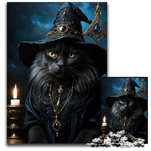 Hexe Schwarze Katze 1000teiliges Puzzle für Erwachsene Papierpuzzle Geburtstagsgeschenkidee anspruchsvolles Denkspiel 1000 Teile (38 x 26 cm) von CXUOSADIP