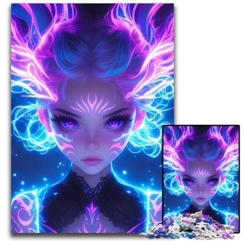 Himmlisches NeonAnimeSpiritGirlPuzzle 1000 Teile für Erwachsene Puzzles für Erwachsene perfekt für Heimdekoration Geburtstage Feiertage und Geschenke 1000 Teile (38 x 26 cm) von CXUOSADIP