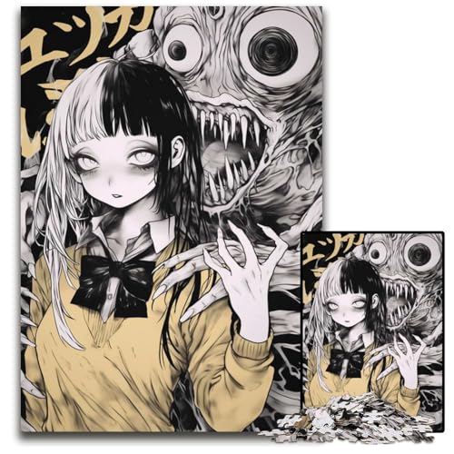 HorrorAnimeMädchen und MonsterPuzzle 1000 Teile unmögliches Puzzle für Erwachsene Lernspielzeug für Teenager HeimbüroDekor 1000 Teile (38 x 26 cm) von CXUOSADIP