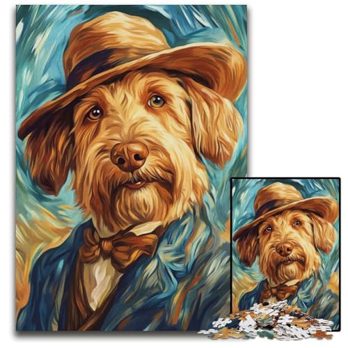 Hund mit Hut Portrait 1000teiliges Puzzle für Erwachsene für Teenager Teenager ideales Geburtstags 1000 Teile (38 x 26 cm) von CXUOSADIP