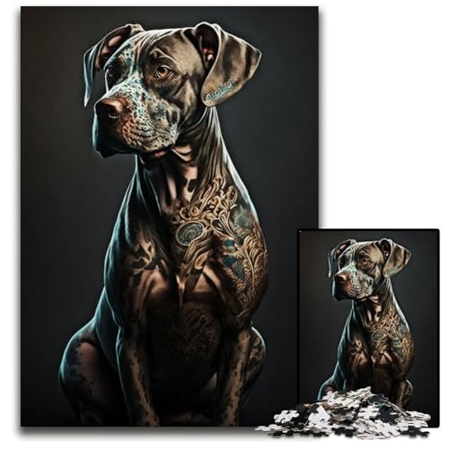 HundeTattooStil 1000teiliges Puzzle für Erwachsene anspruchsvolles Denkspiel für Teenager Spaß für den Familienspielabend 1000 Teile (38 x 26 cm) von CXUOSADIP