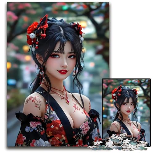 Japanisches AnimeMädchenPuzzle für Erwachsene 1000 Teile anspruchsvolle Puzzles anspruchsvolle Denksportaufgabe Familienaktivität Heimdekoration 1000 Teile (75 x 50 cm) von CXUOSADIP