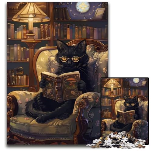 Katze liest EIN Buch Puzzle 1000 Teile Holzpuzzle perfekt für Familienspaß an Weihnachten Thanksgiving Geburtstagen Ostern 1000 Teile (75 x 50 cm) von CXUOSADIP