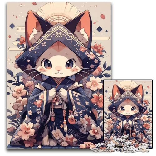 KatzenKimono japanisch 14 Puzzles für Erwachsene 1000 Teile Holzpuzzles für Heimdekoration Gehirntraining 1000 Teile (38 x 26 cm) von CXUOSADIP