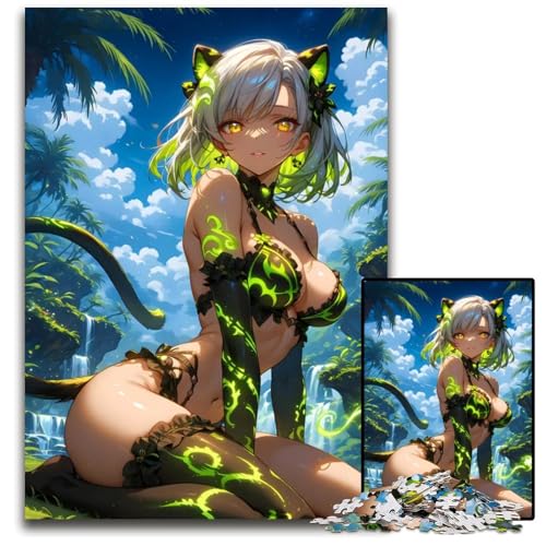 Katzenmädchen im tropischen Paradies PCPuzzle für Erwachsene unmögliche Puzzles für Erwachsene farbenfrohe Heimdekoration interaktives Familienspiel 1000 Teile (75 x 50 cm) von CXUOSADIP