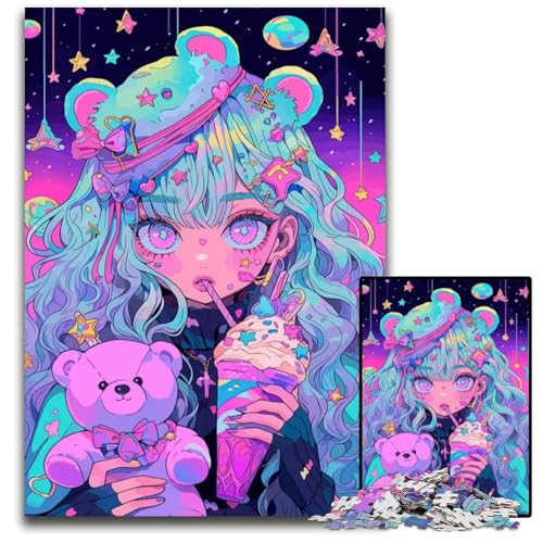 Kawaii AnimeMädchen mit TeddybärPuzzle anspruchsvolle Puzzles Denksportaufgabe interaktives Familienspiel geeignet für Kinder ab 14 Jahren 1000 Teile (75 x 50 cm) von CXUOSADIP