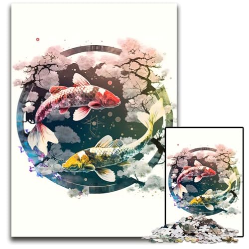 KoiFisch Rot und Gold 1000teiliges Puzzle für Erwachsene Puzzle Denksportaufgabe Spiel für Erwachsene interaktive Familienaktivität 1000 Teile (75 x 50 cm) von CXUOSADIP