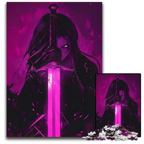 Kriegerin Anime Dämonenfrau mit rosa Schwert Puzzle 1000 Teile Puzzle pädagogisches Denkspiel künstlerische HeimbüroDekoration ab 14 Jahren 1000 Teile (38 x 26 cm) von CXUOSADIP