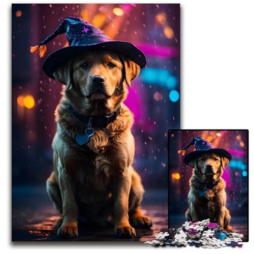 LabradorHexe Halloween 1000teiliges Puzzle für Erwachsene Puzzles für Erwachsene entspannende Unterhaltung Heimdekoration 1000 Teile (38 x 26 cm) von CXUOSADIP