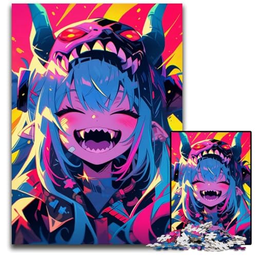 Lächelndes AnimeMädchen mit Dämonenmaske 1000teiliges Puzzle für Erwachsene unmögliche Puzzles für Erwachsene Spaß für zu Hause Aktivitäten Geburtstagsgeschenk Reisegeschenke 1000 Teile (75 x 50 cm) von CXUOSADIP
