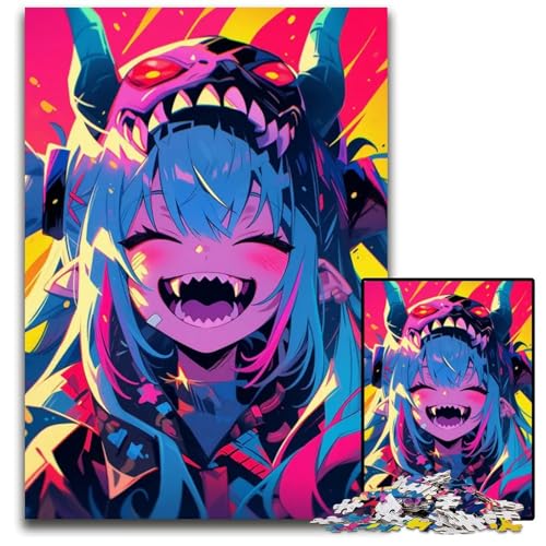 Lächelndes AnimeMädchen mit Dämonenmaske Puzzle für Erwachsene 1000 Teile Puzzle für Erwachsene perfekt für Teenager Heimdekoration 1000 Teile (38 x 26 cm) von CXUOSADIP