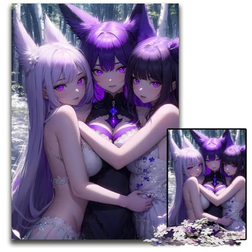 Lila AnimeMädchenSchwesternPuzzle für Erwachsene 1000teiliges Holzpuzzle Eltern Liebhaber Freunde Alter 14 1000 PCS (75 x 50 cm) von CXUOSADIP