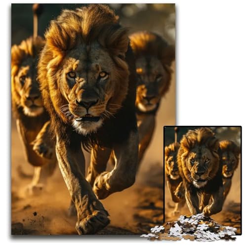 Lion Trio Epic Run Puzzle 1000 Teile Papierpuzzle perfekt für Familienspaß an Weihnachten Thanksgiving Geburtstagen Ostern 1000 Teile (38 x 26 cm) von CXUOSADIP