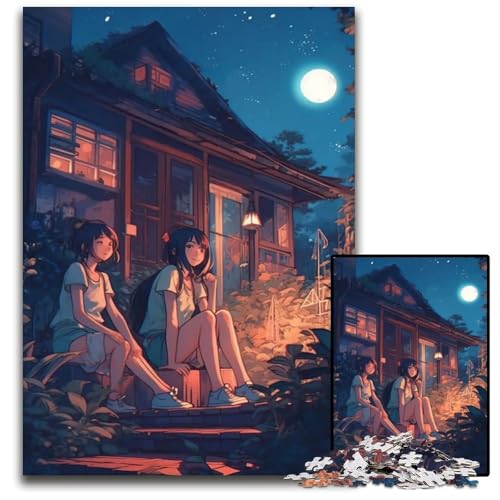 Lofi Girl Style Puzzle 1000 Teile für Erwachsene Holzpuzzle für Erwachsene anspruchsvolles Denkspiel für Teenager Spaß für den Familienspieleabend 1000 Teile (75 x 50 cm) von CXUOSADIP